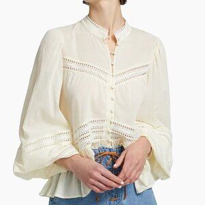 NWT Kivari | "Tana" Cotton Button Front Crochet Detail Blouse in Cream | Size 2*